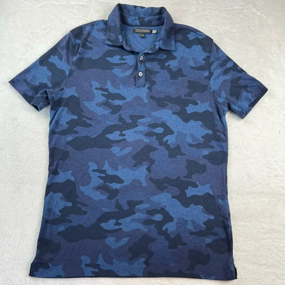 Banana Republic Luxury-Touch Performance Golf Polo Shirt Blue black camo size M